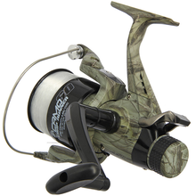 Load image into Gallery viewer, Angling Pursuits Camo 60 - 3BB Carp Runner Reel with 12lb Line and Spare Spool