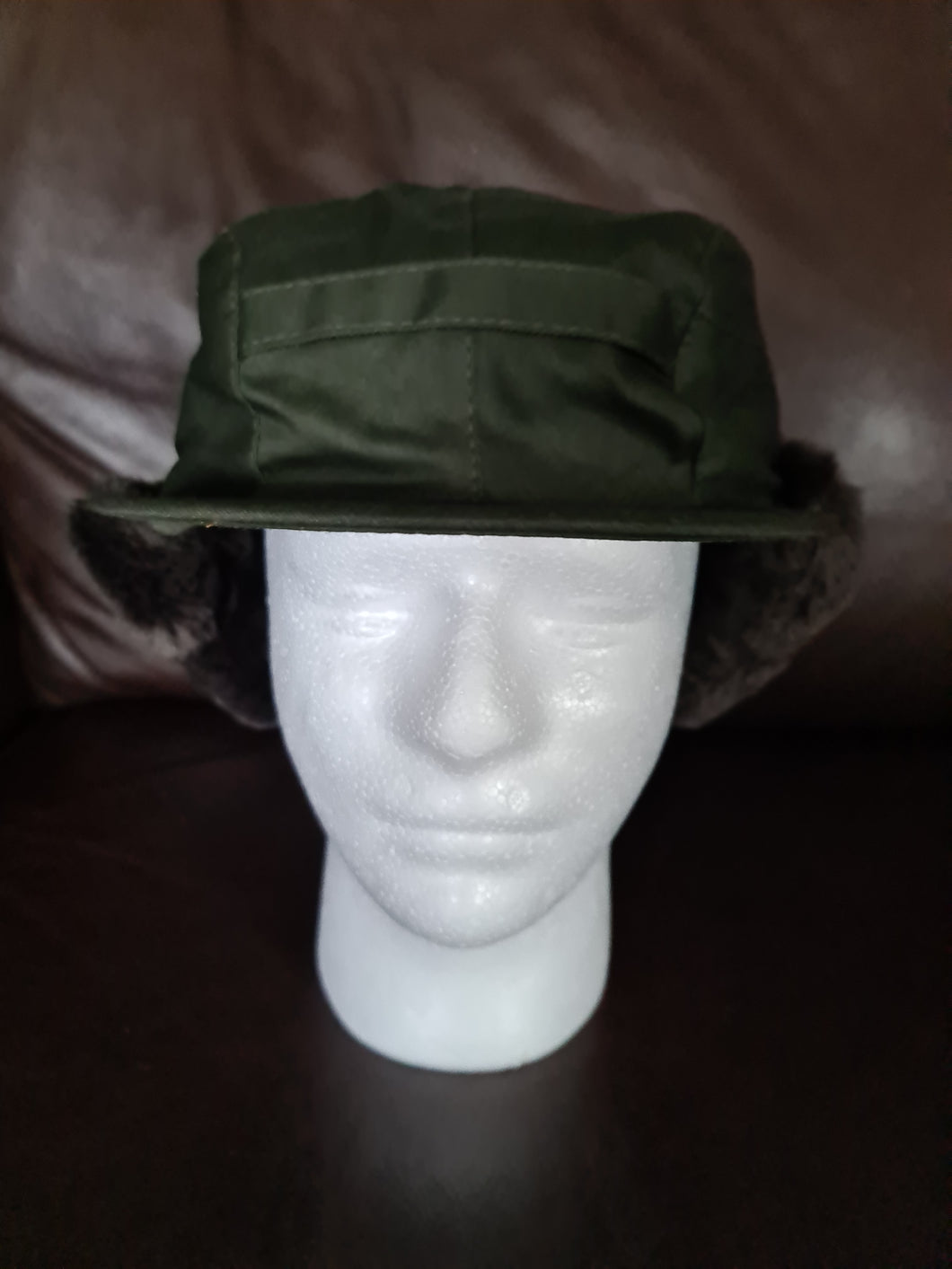 Fur lined trapper hat olive green