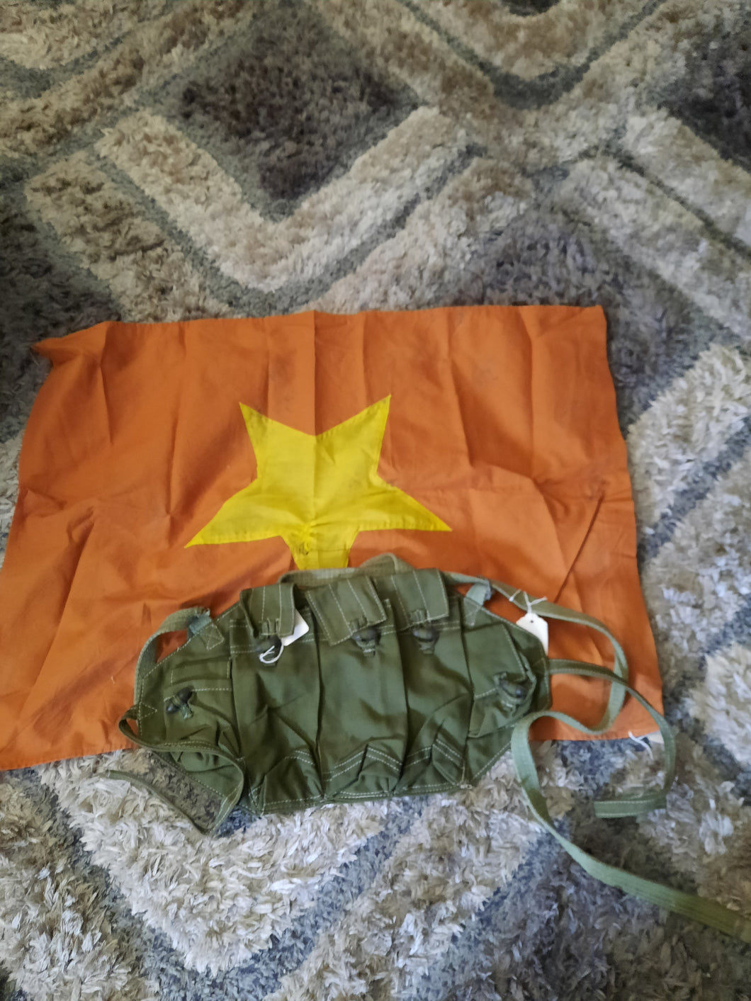 Vietnam War era NVA flag and NVA AK-47 mag chest rig