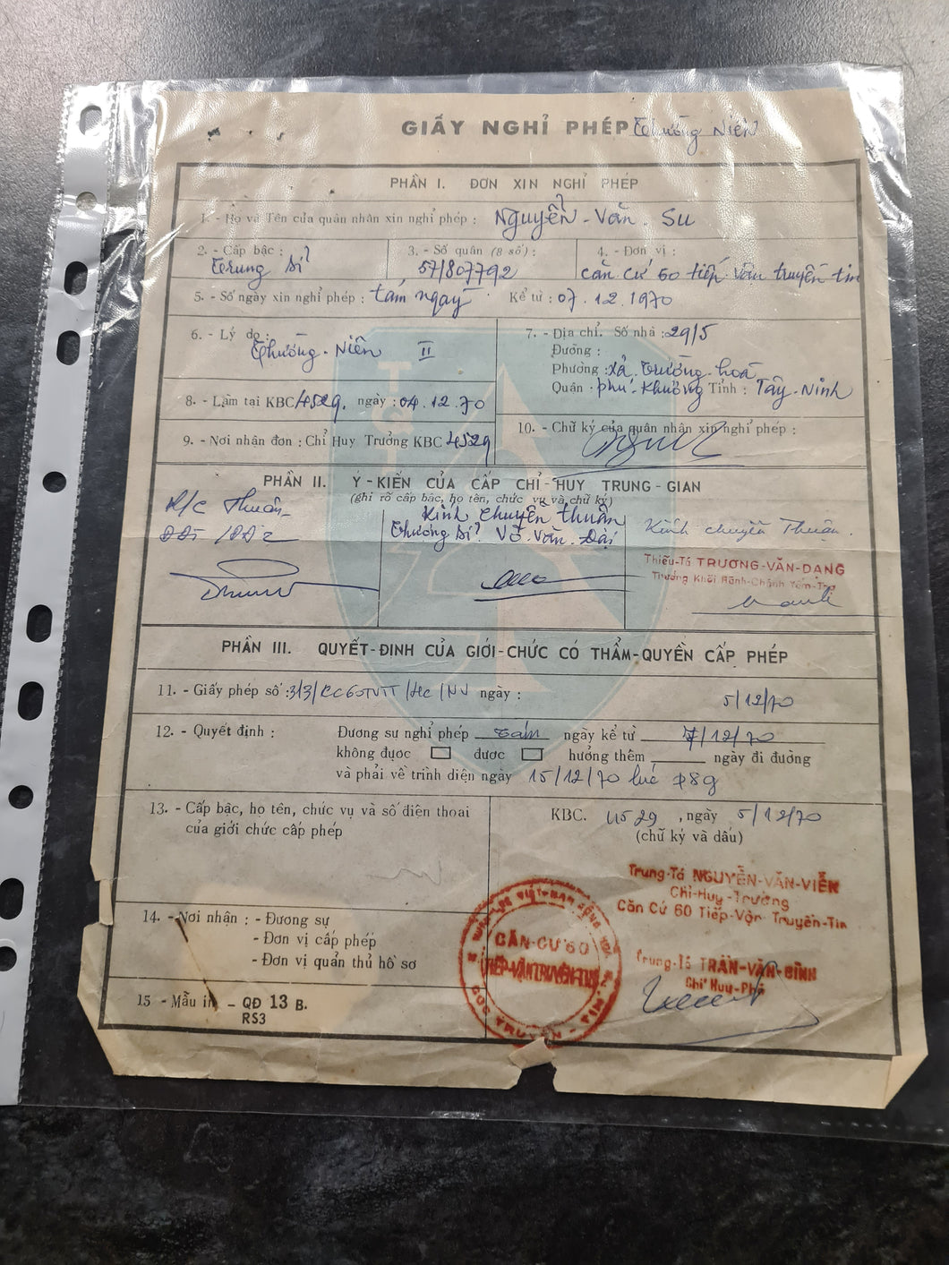 Vietnam war ARVN Soldiers leave pass 70 dated