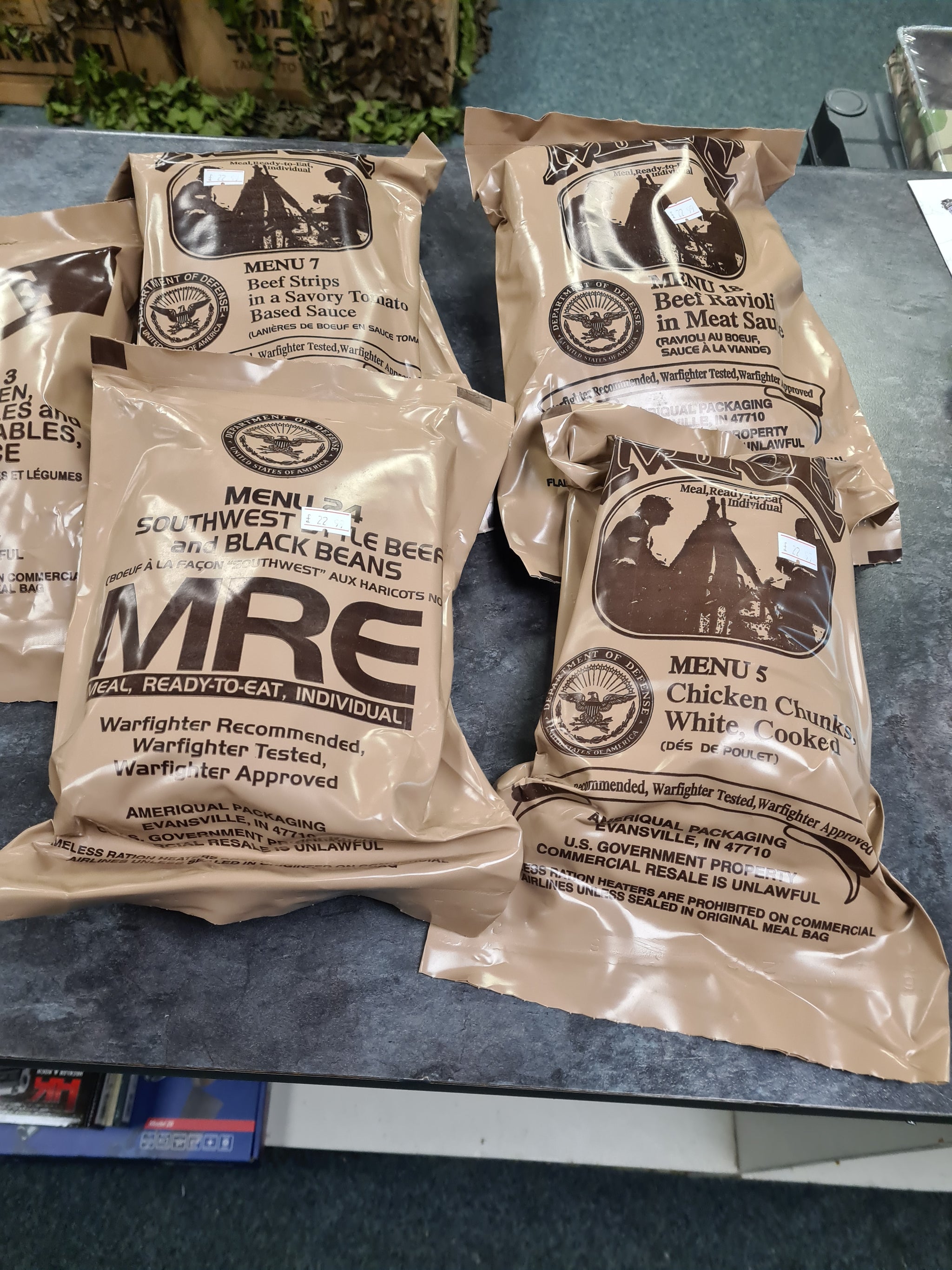 US current issue MRE meals – Bat 21 Militaria and Surplus