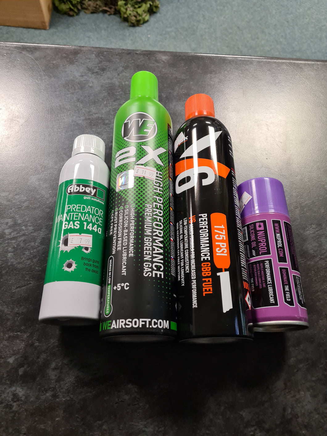 A selection of airsoft and sprays