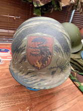 Load image into Gallery viewer, Vietnam war M1 helmet painted with ARVN special forces Technical Directorate insignia
